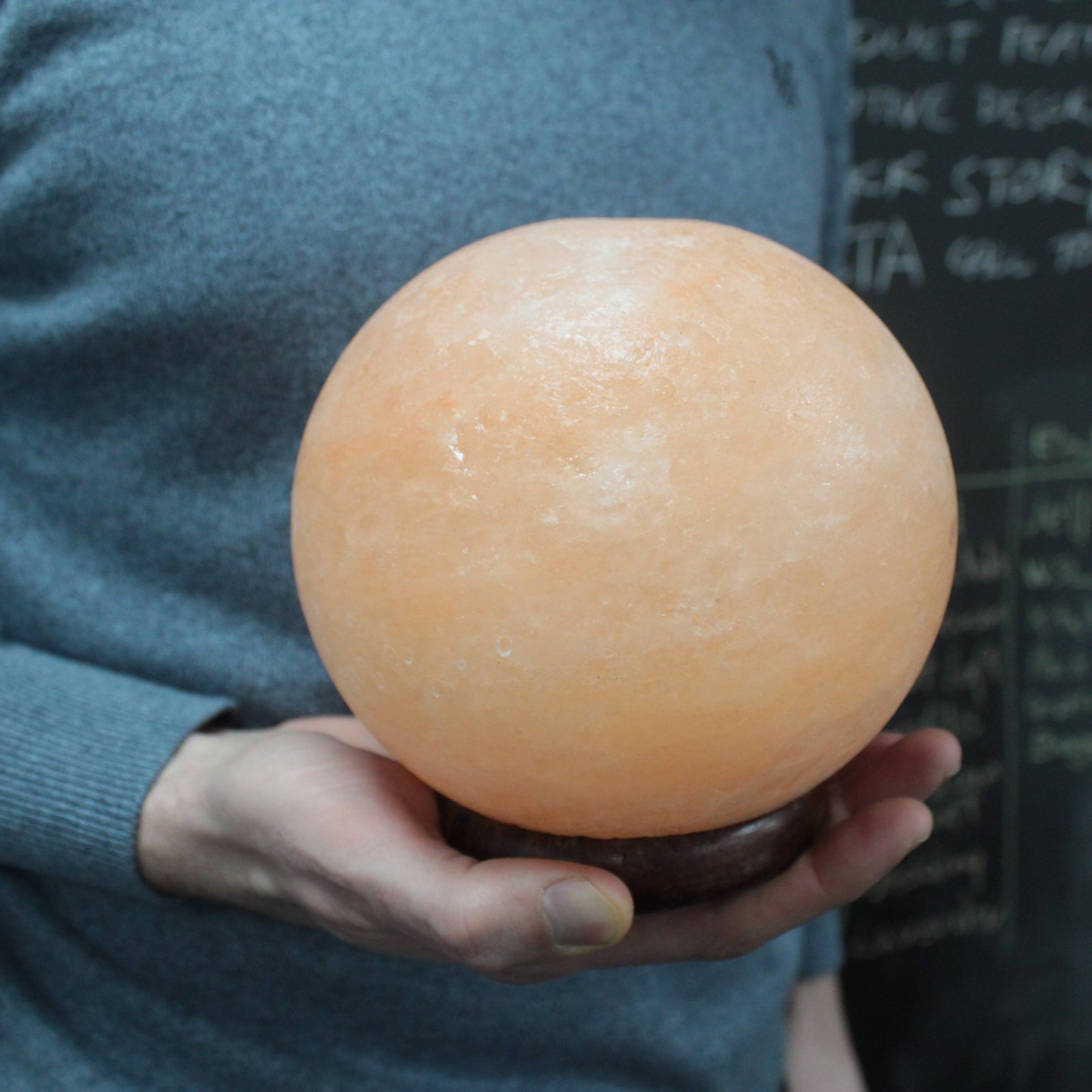 Natural Himalayan Salt Lamp Sphere with Wood Base - UK Free Delivery