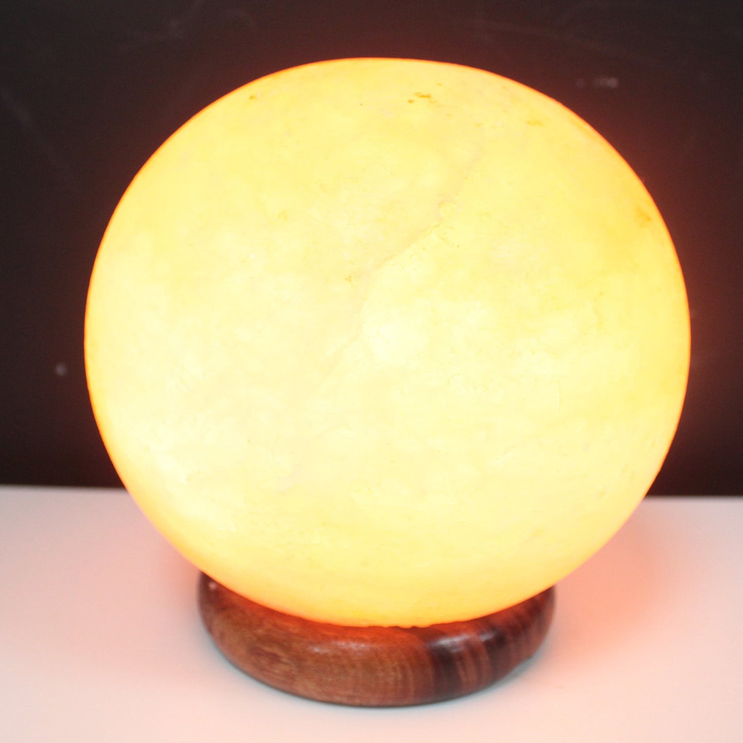 Natural Himalayan Salt Lamp Sphere with Wood Base - UK Free Delivery