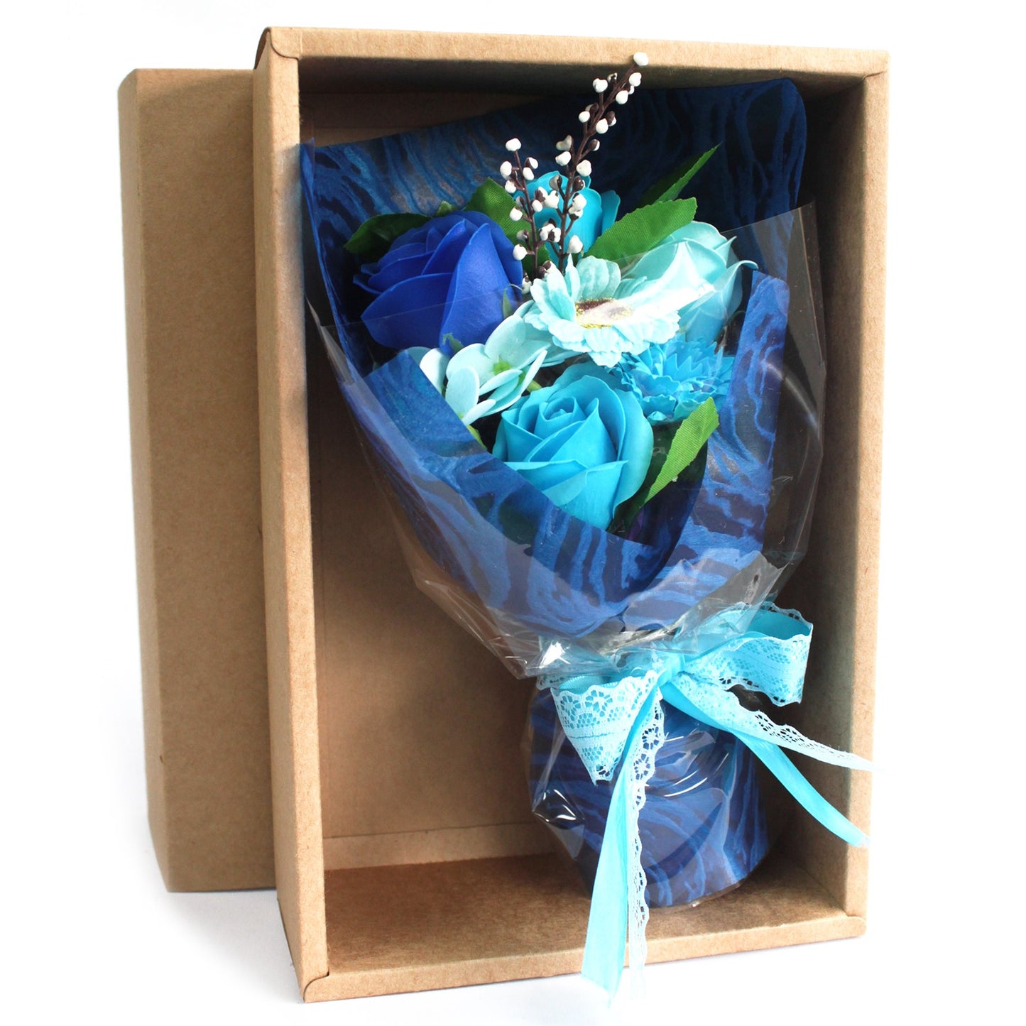 Blue Hand Soap Flower Bouquet Boxed