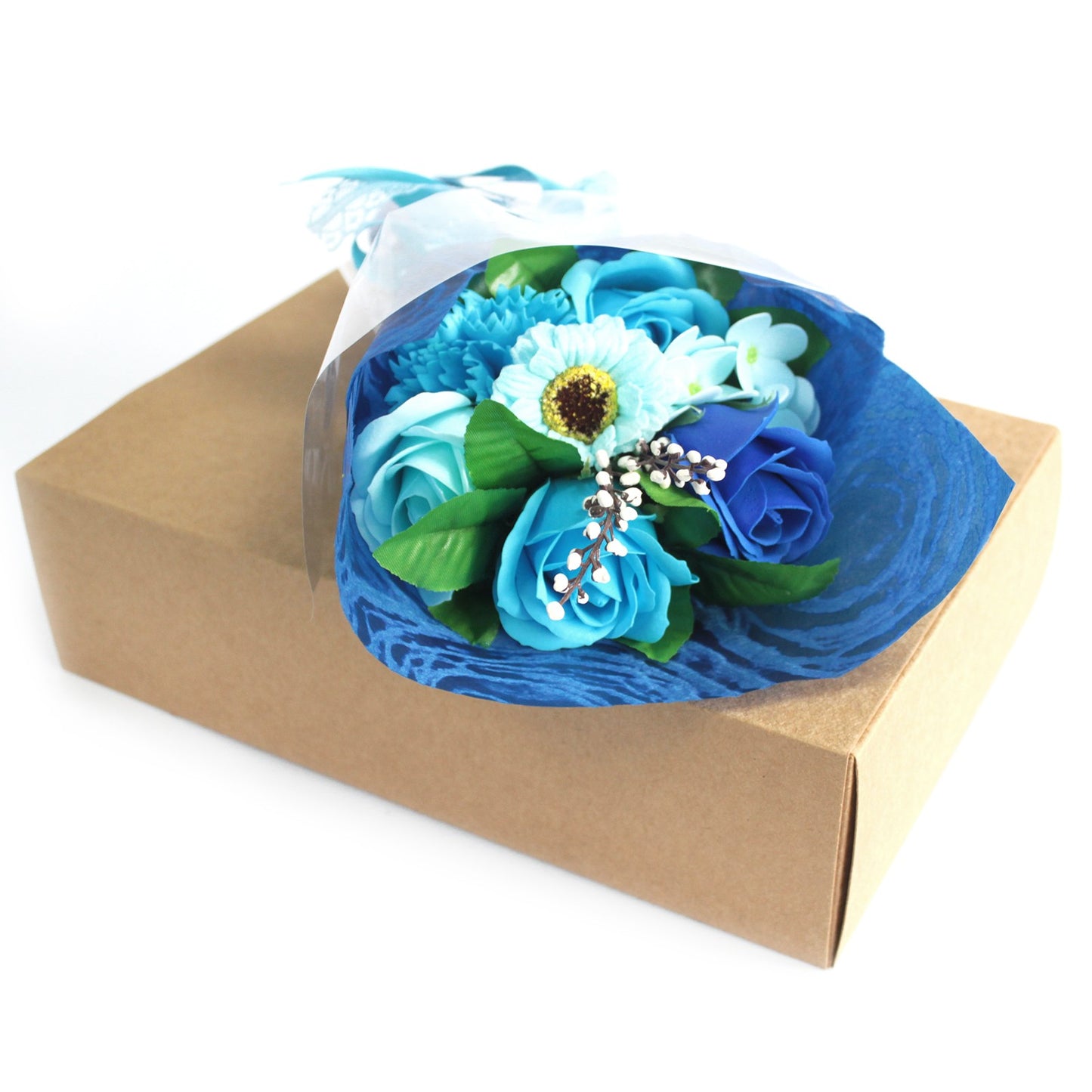Blue Hand Soap Flower Bouquet Boxed