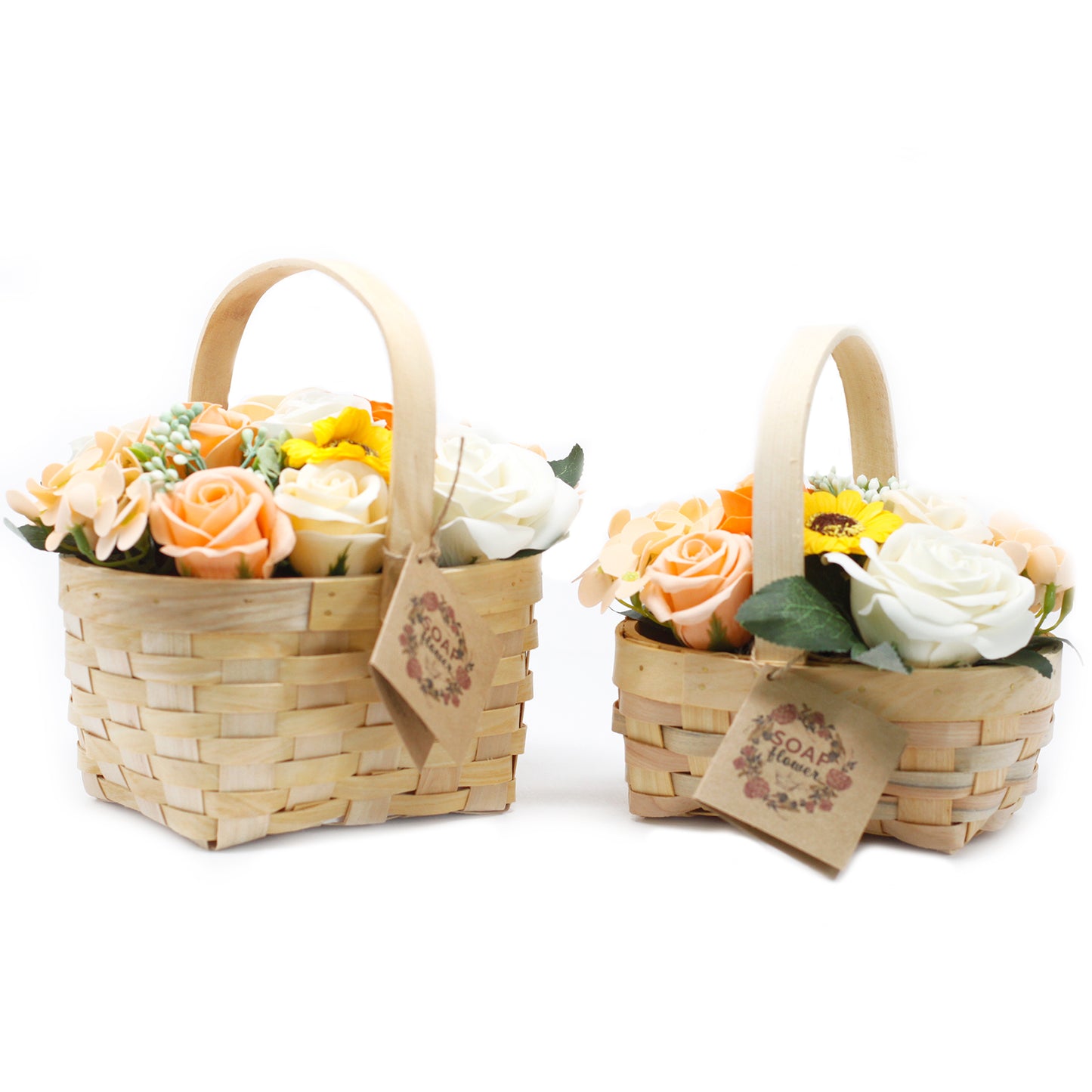 Bouquet Of Orange Soap Flower in Large Wicker Basket