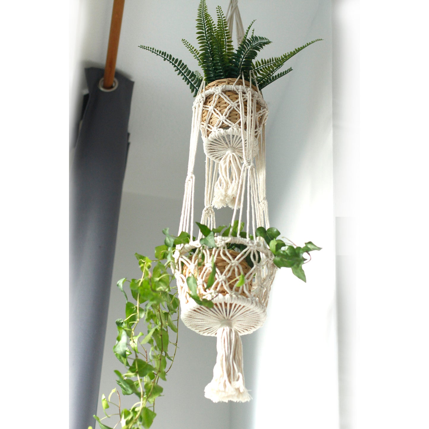 Double Macrame Pot Holder - Stylish Hanging Plant Holder for Home