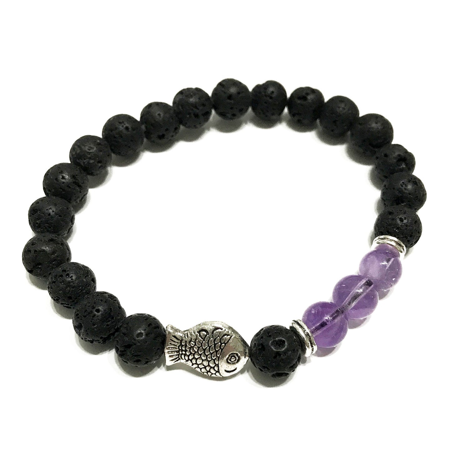 Fish Amethyst Lava Stone Bracelet