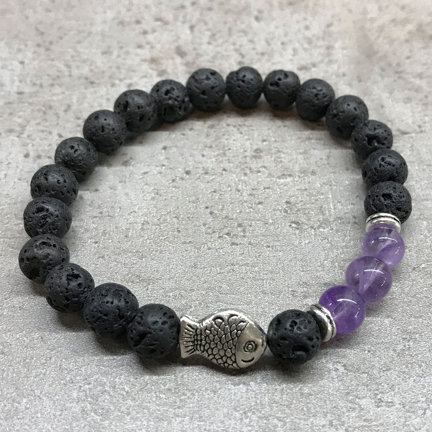 Fish Amethyst Lava Stone Bracelet