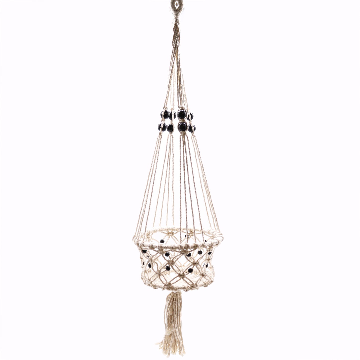 Large Beaded Macrame Pot Holder - Stylish Plant Hanger for Home