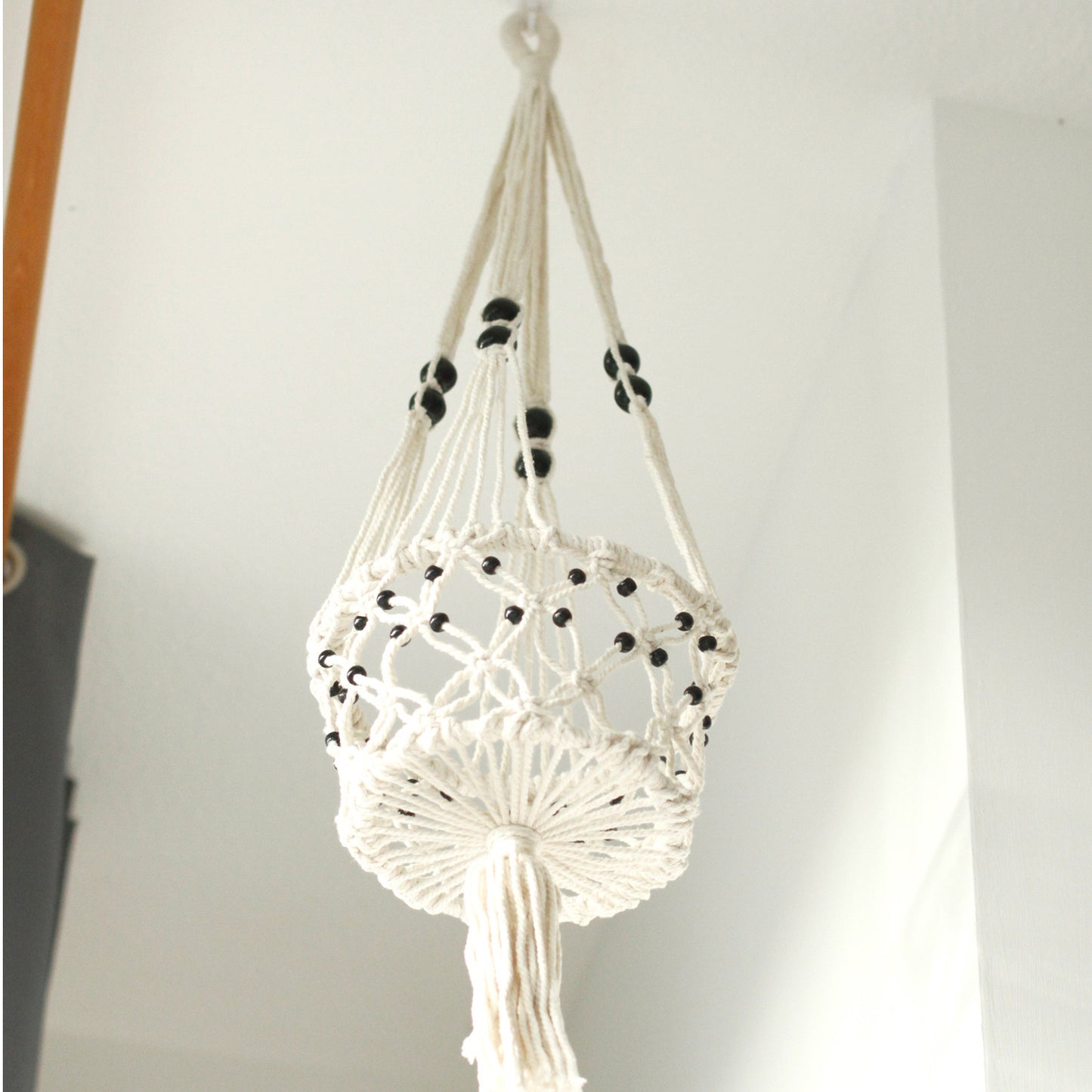Large Beaded Macrame Pot Holder - Stylish Plant Hanger for Home