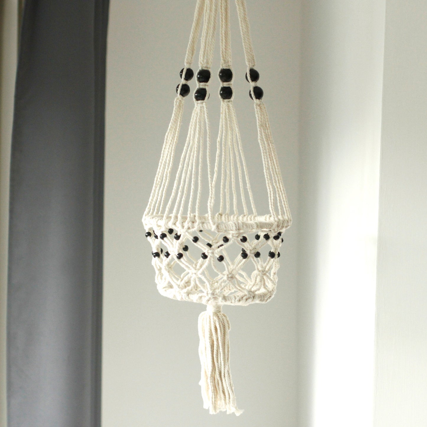 Large Beaded Macrame Pot Holder - Stylish Plant Hanger for Home