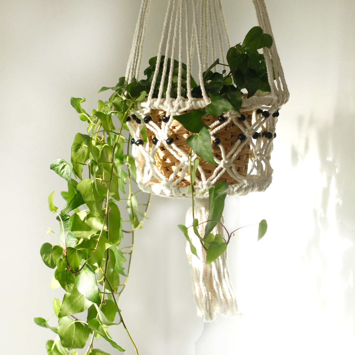 Large Beaded Macrame Pot Holder - Stylish Plant Hanger for Home