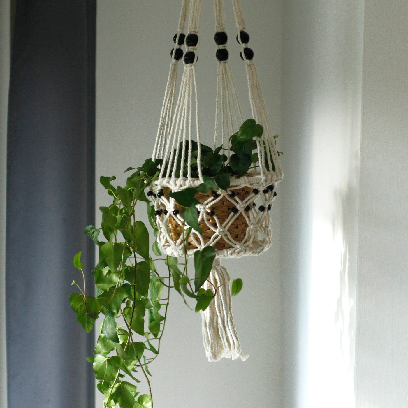 Large Beaded Macrame Pot Holder - Stylish Plant Hanger for Home