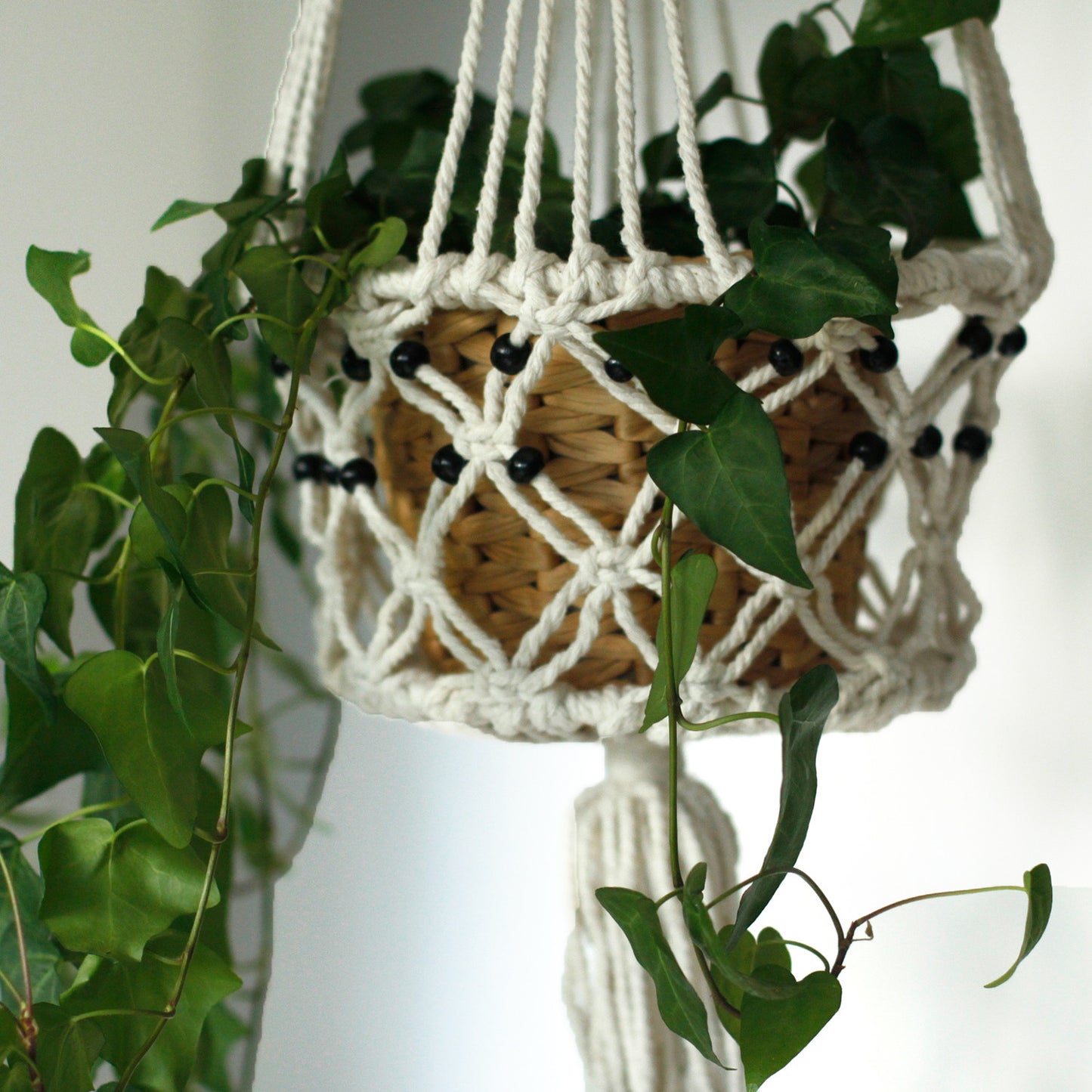 Large Beaded Macrame Pot Holder - Stylish Plant Hanger for Home
