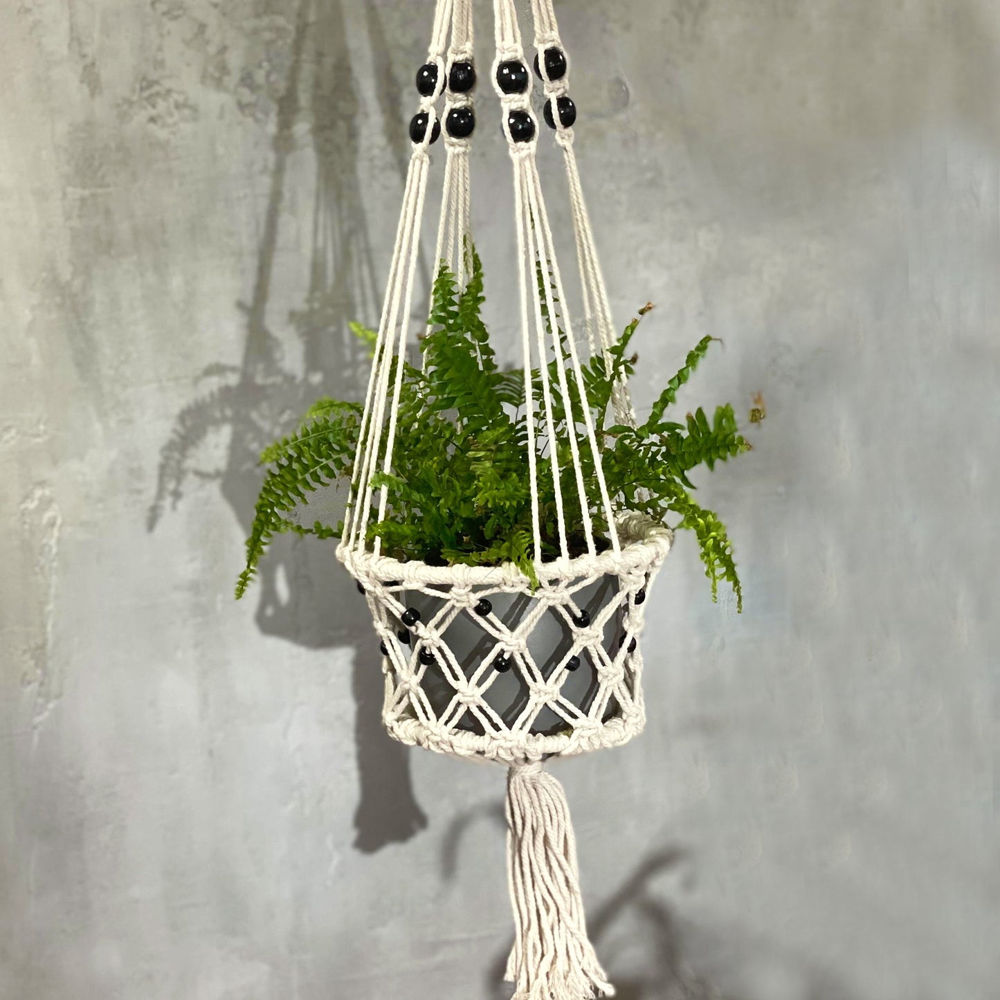 Large Beaded Macrame Pot Holder - Stylish Plant Hanger for Home