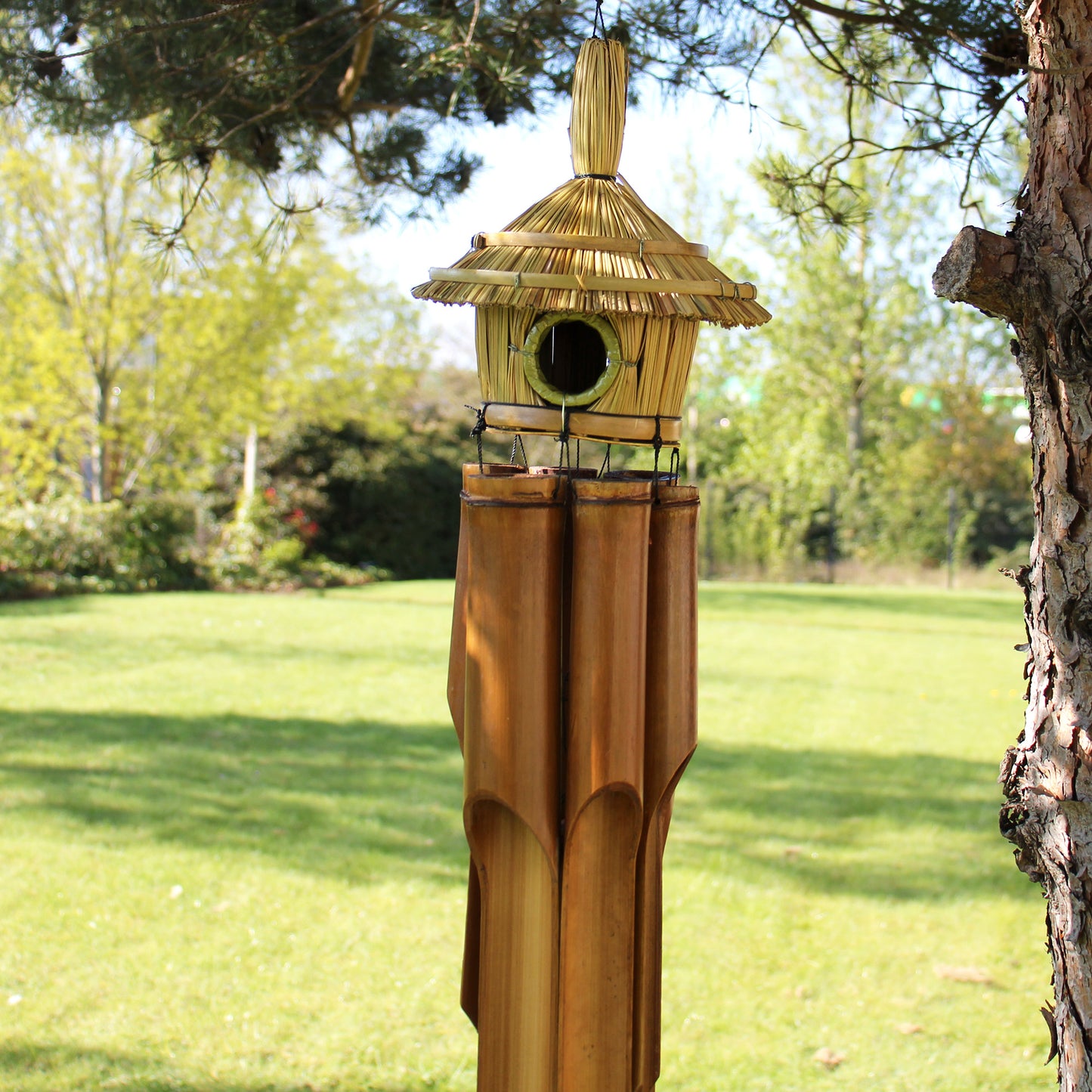 Large Round Seagrass Bird Box with Chimes 56x20cm – Eco Garden Decor