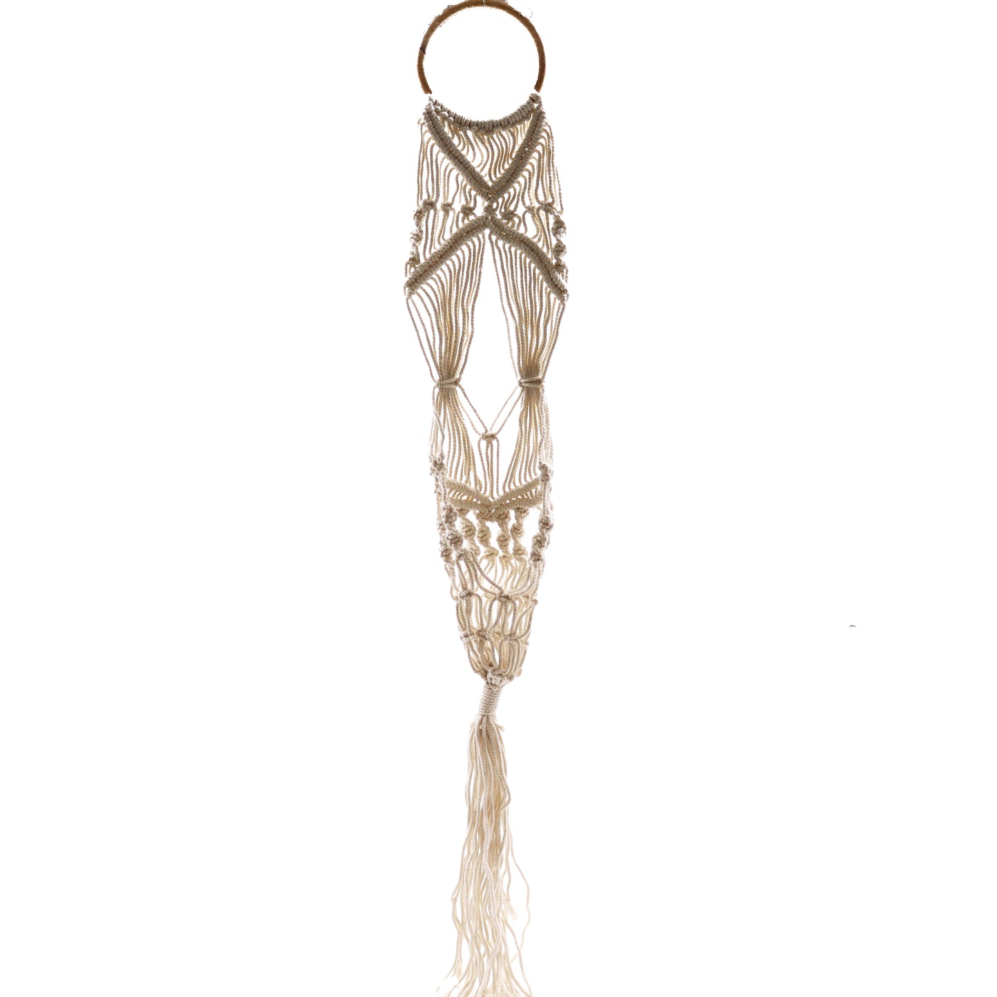 Macrame Pot Holder – Long Hanging Design with Rattan Hoop