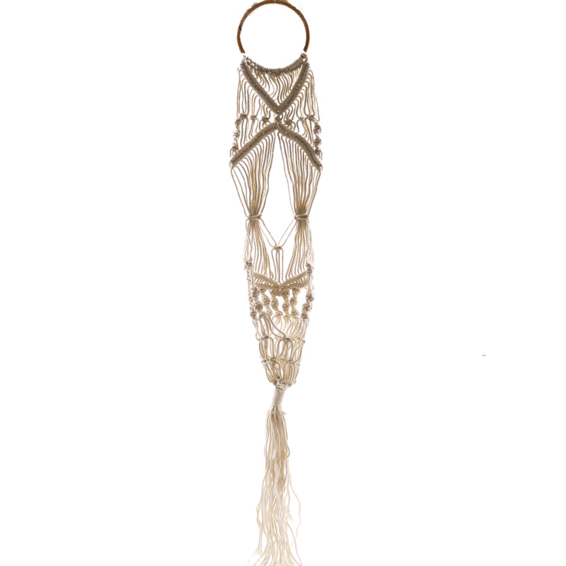 Macrame Pot Holder – Long Hanging Design with Rattan Hoop