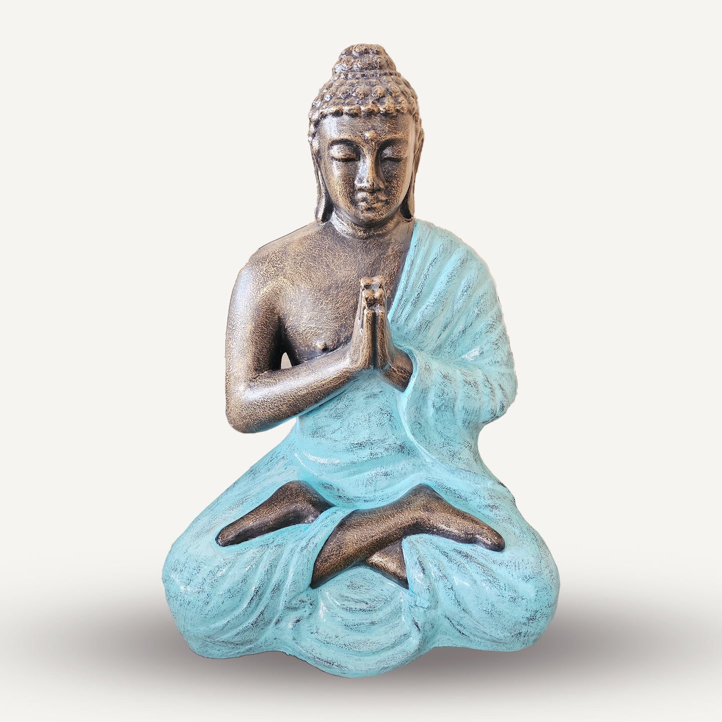 Med Large Turquoise & Gold Praying Buddha Statue