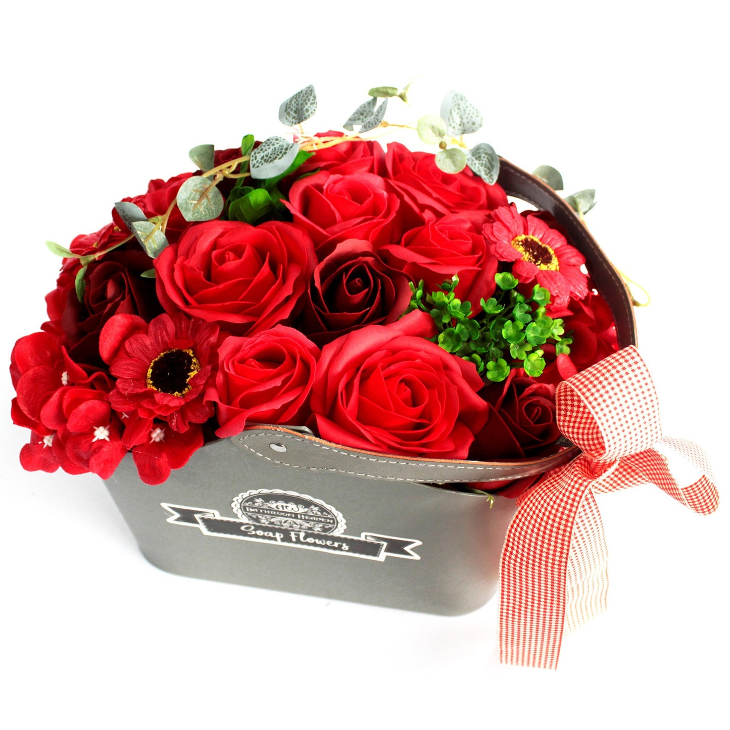 Red Soap Flower Bouquet Basket