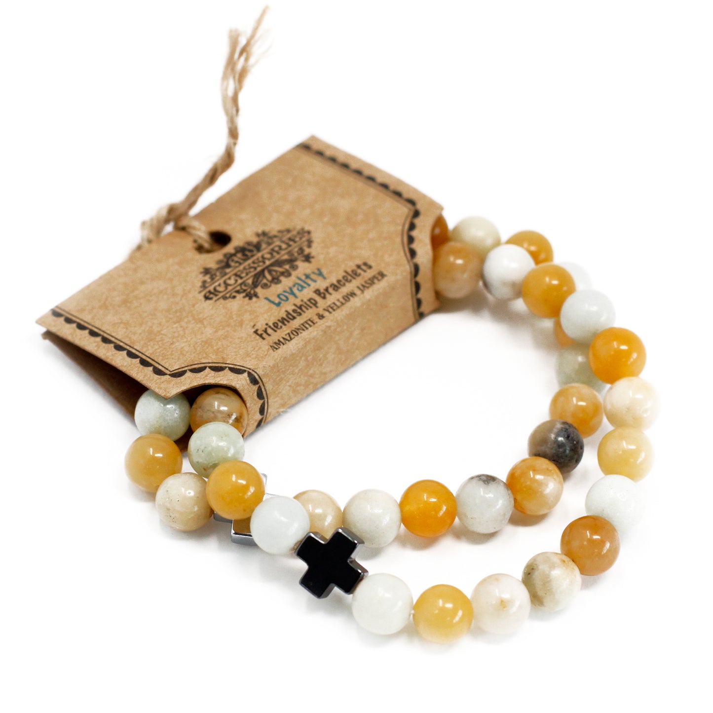 Set Of 2 Amazonite & Yellow Jasper Gemstones Friendship Bracelet