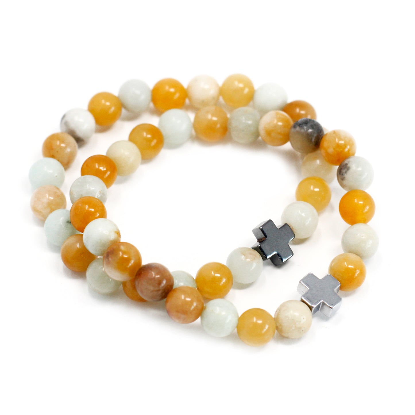 Set Of 2 Amazonite & Yellow Jasper Gemstones Friendship Bracelet