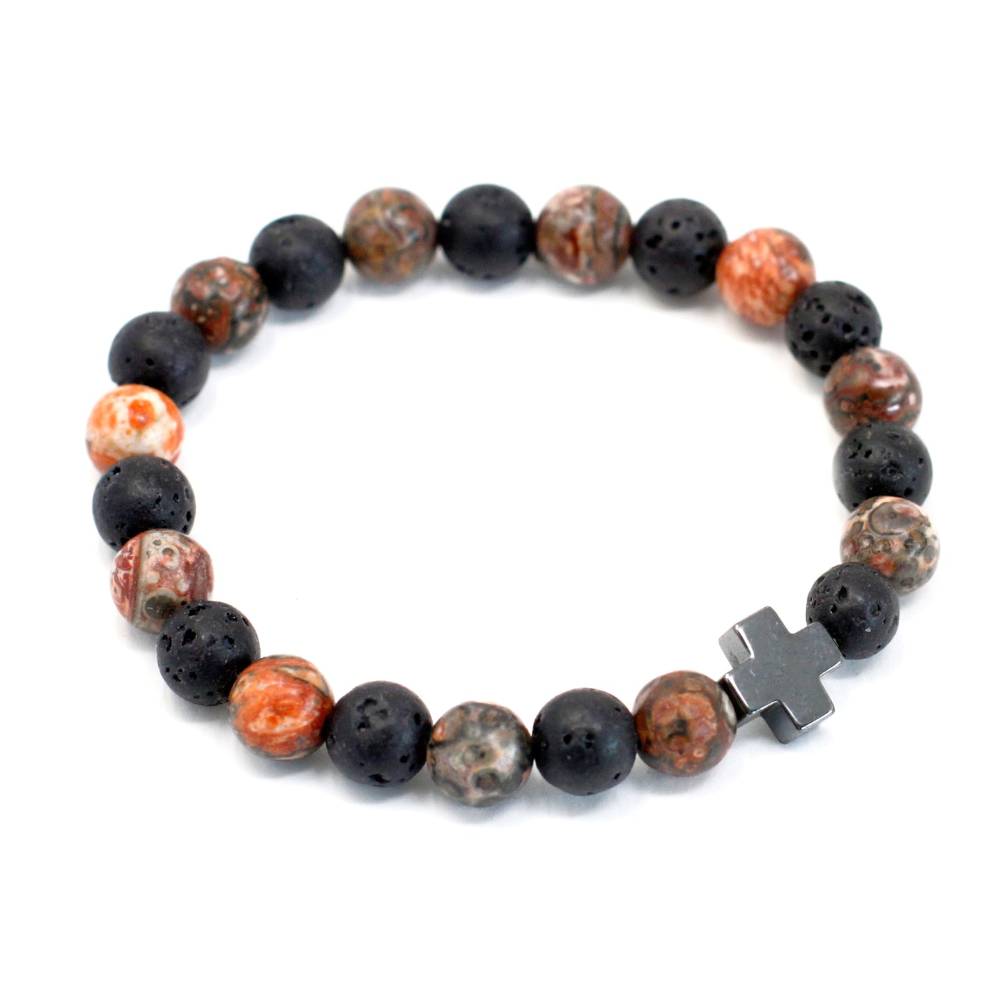 Set Of 2 Leopard Skin Jasper & Lava Stone Gemstones Friendship Bracelet