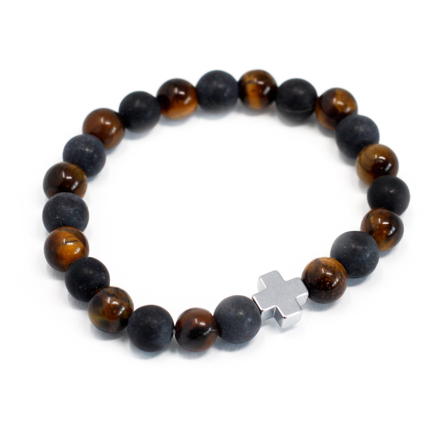 Set Of 2 Tiger Eye & Black Stone Gemstones Friendship Bracelet