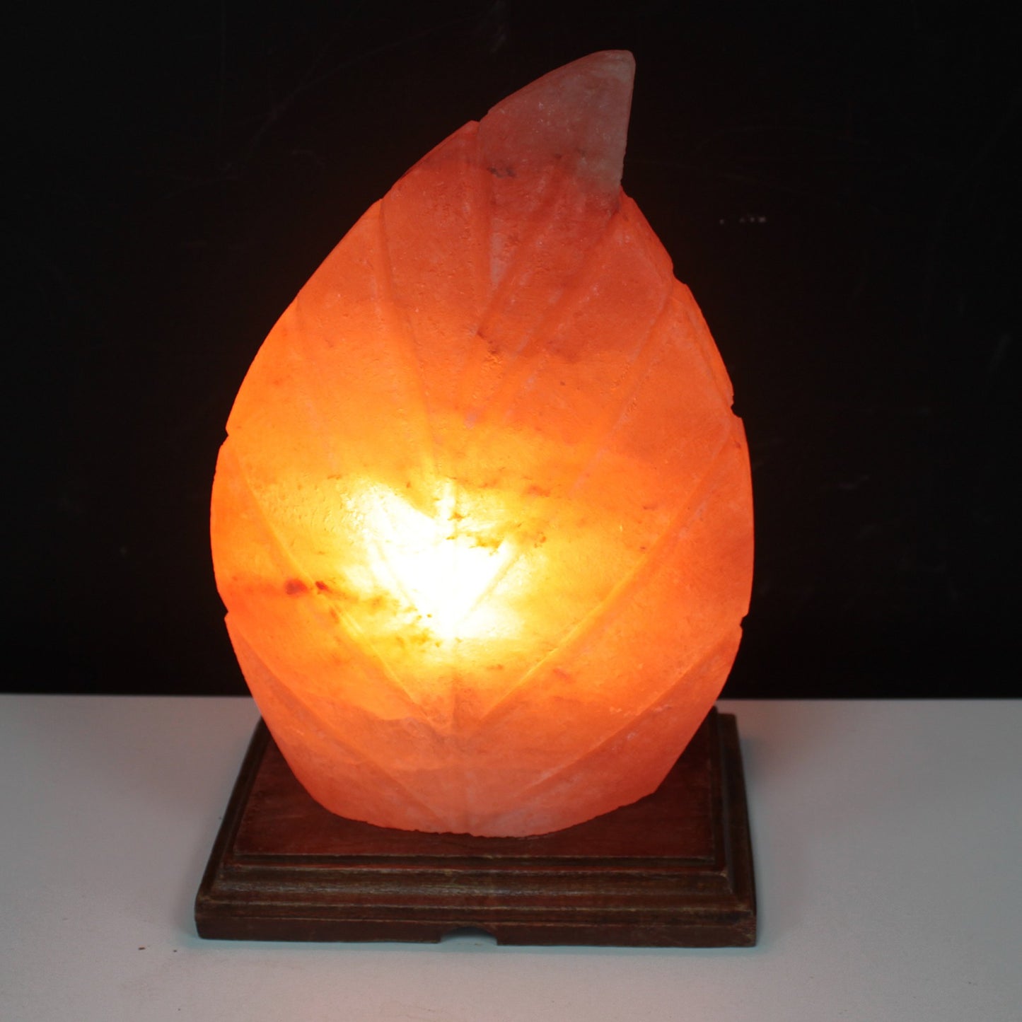 Wooden Base Himalayan Fern Leaf Shaped Salt Lamp - UK Free Delivery