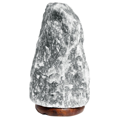 Natural Grey Himalayan Rock Salt Lamp With Wood Base - UK Free Delivery