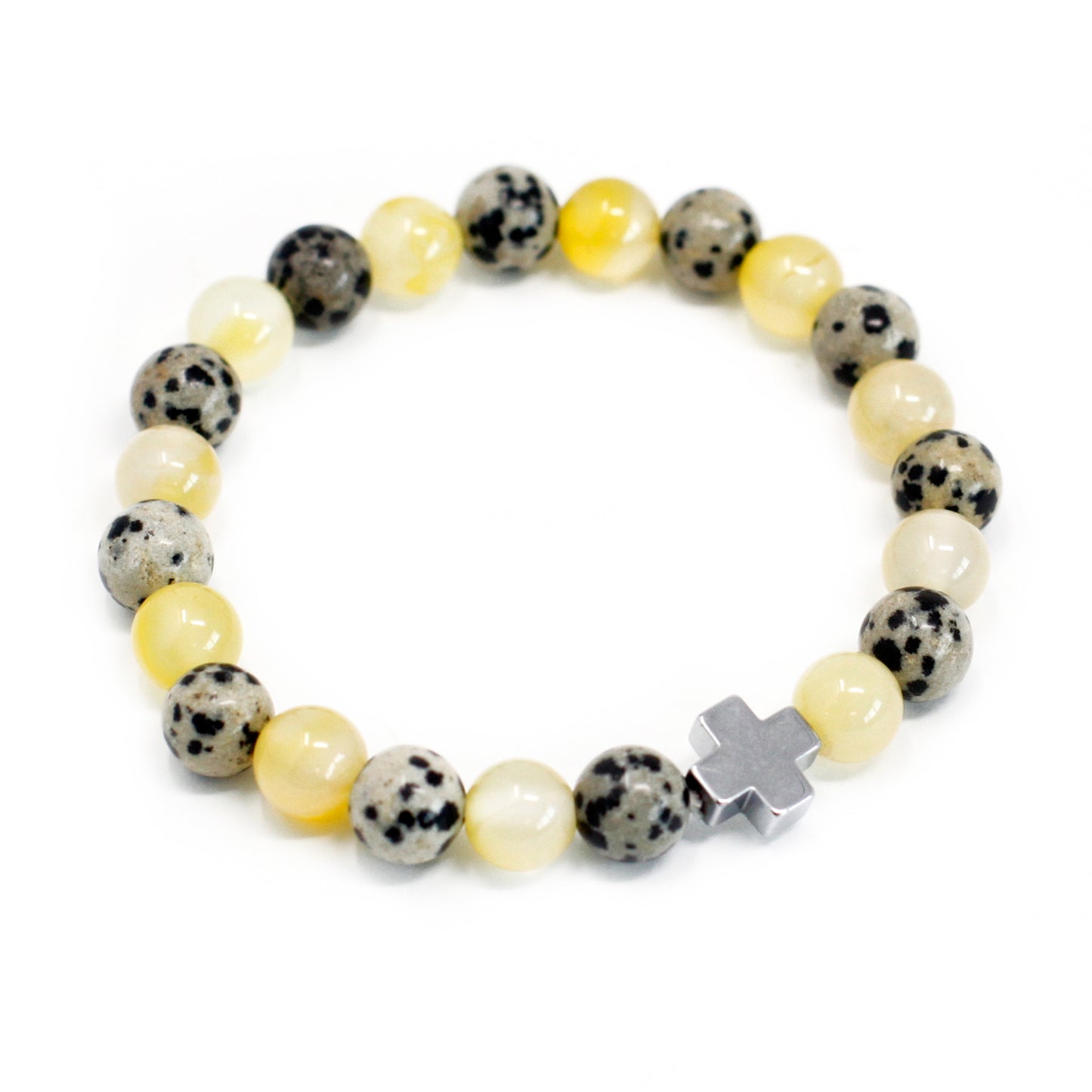 Set Of 2 Dalmatian Jasper & Yellow Agate Gemstones Friendship Bracelet