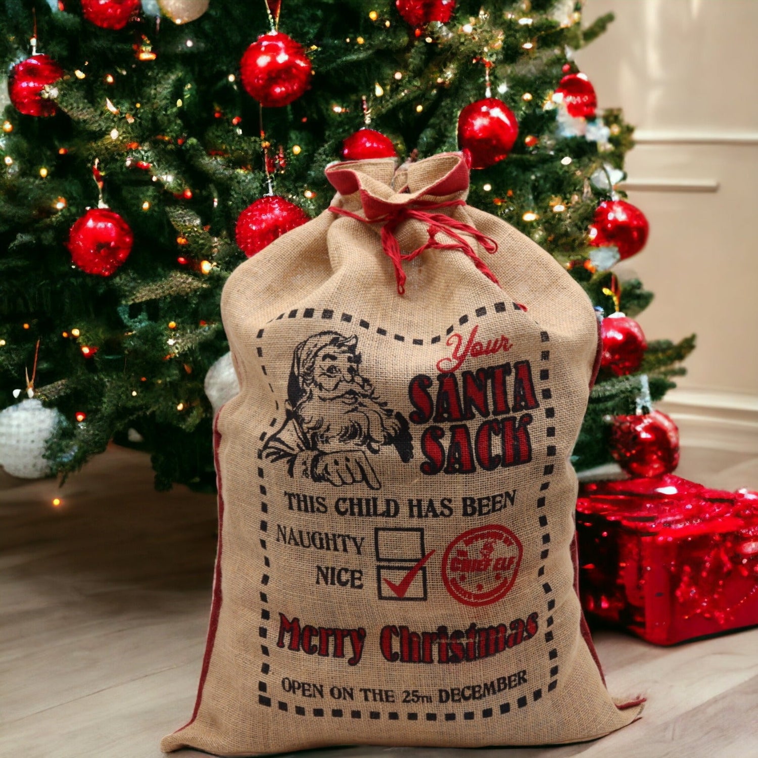 The Festive Christmis Santa sack is perfect for holding all your holiday surprises