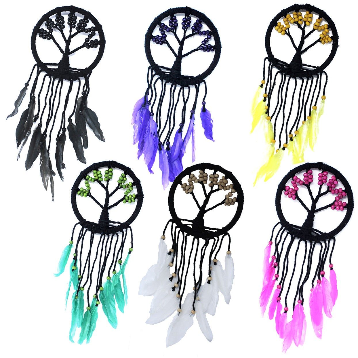 6x Tree of Life Dreamcatcher - 16cm Assorted, Handmade Home Decor