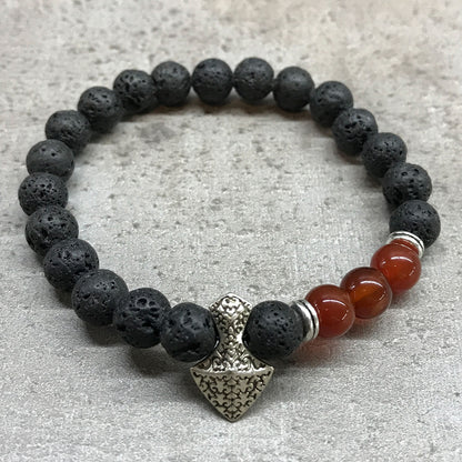 Axe Head Carnelian Lava Stone Bracelet 