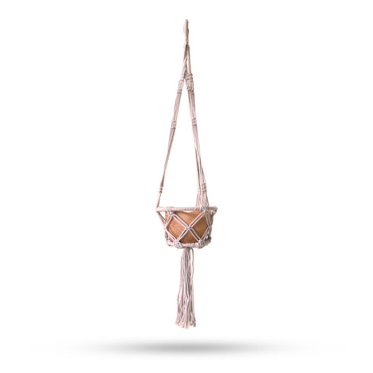 Beige Macrame Hooped Plant Holder – 16cm Small Hanging Pot