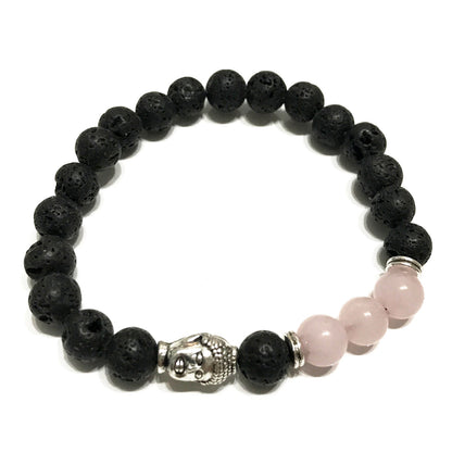 Buddha Rose Quartz Lava Stone Bracelet 