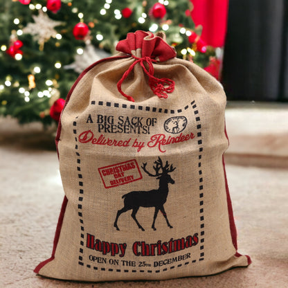 Delivered By Reindeer Christmas Sack - Perfect for Storing Xmas Gifts