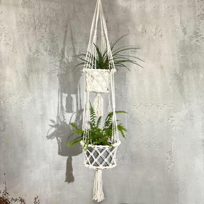 Double Macrame Pot Holder - Stylish Hanging Plant Holder for Home