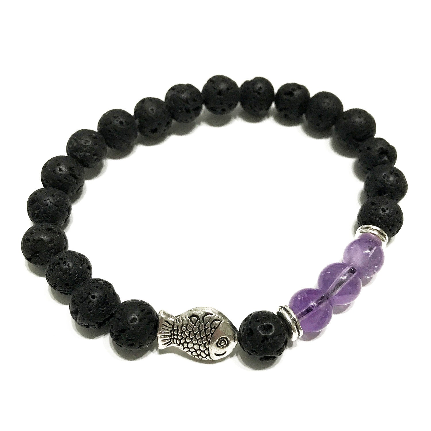Fish Amethyst Lava Stone Bracelet 