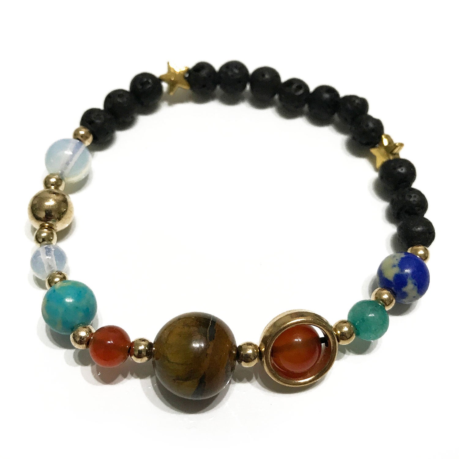 Gold Solar System Lava Stone Bracelet 