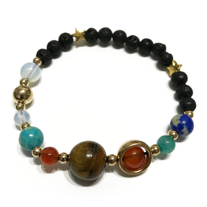 Gold Solar System Lava Stone Bracelet 
