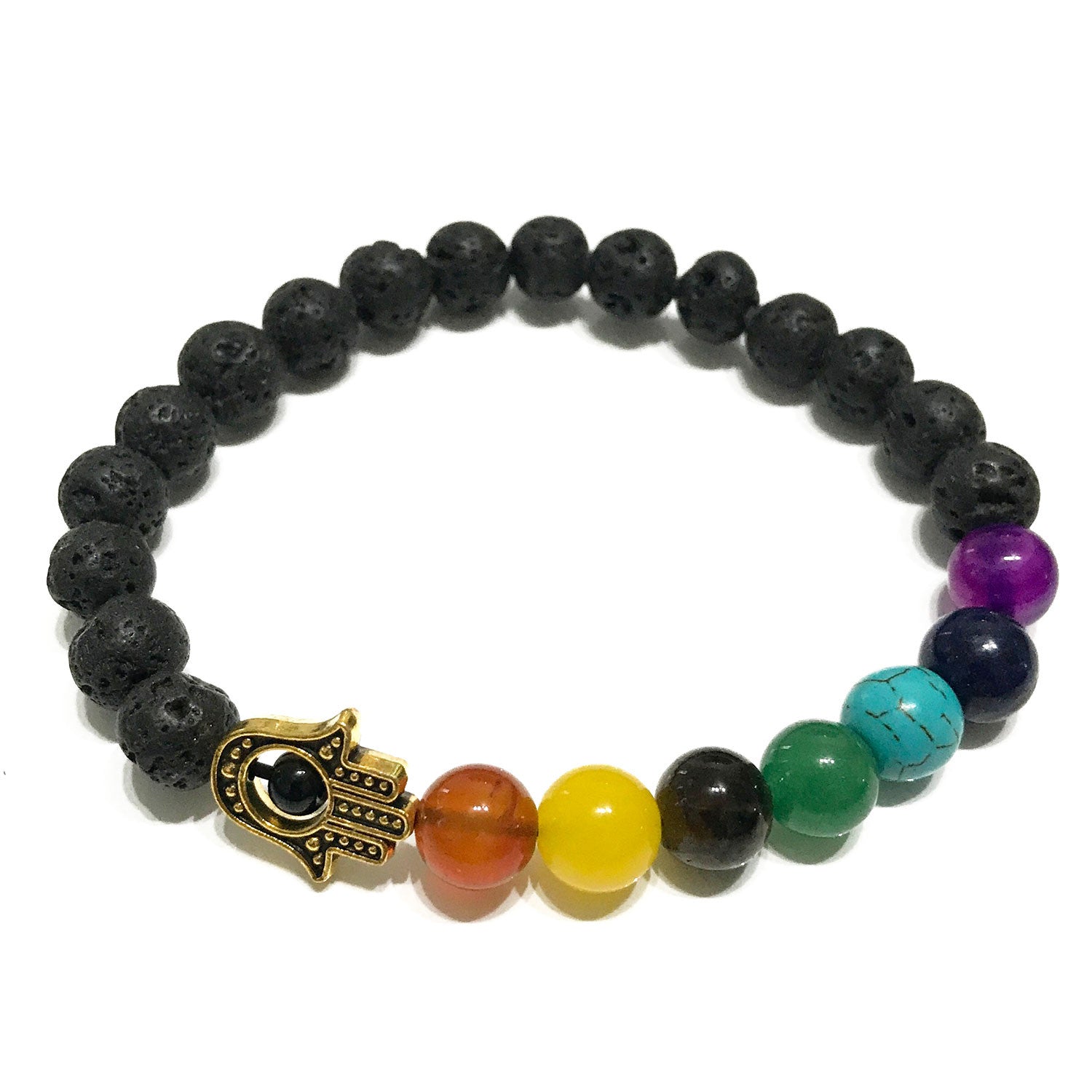 Hamsa Chakra Lava Stone Bracelet 