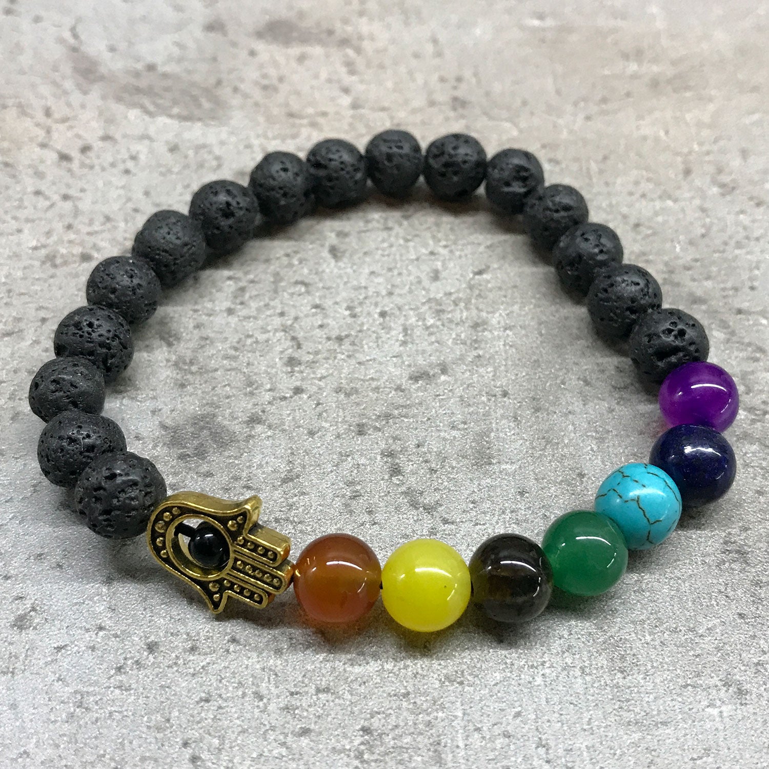 Hamsa Chakra Lava Stone Bracelet 