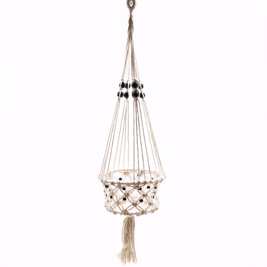 Large Beaded Macrame Pot Holder - Stylish Plant Hanger for Home