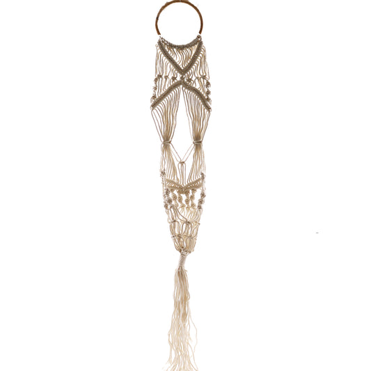 Macrame Pot Holder – Long Hanging Design with Rattan Hoop