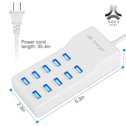 10 Port USB Charging Station Hub Power Adapter 50W Fast Charger for Phone Tablet