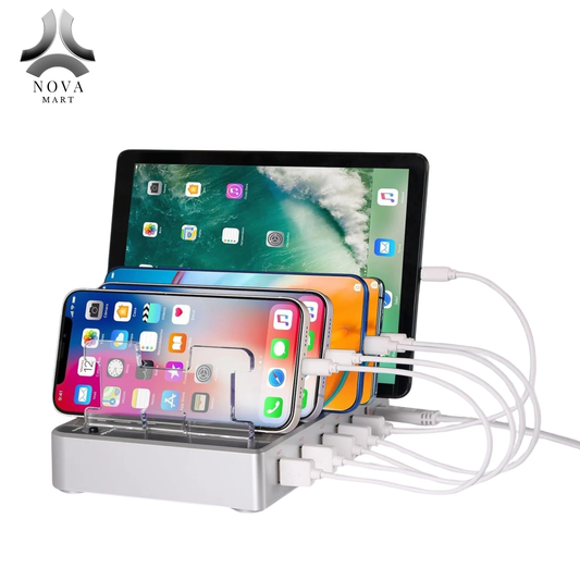 6-Port Multi-Device USB Charging Station with Cables – Fast Charge iPhone iPad