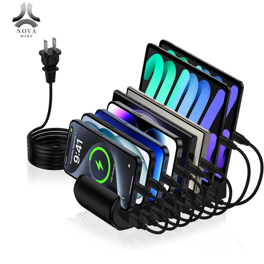 6-Port USB C Charging Station 65W Fast Charger Multi-Device Desktop Organizer