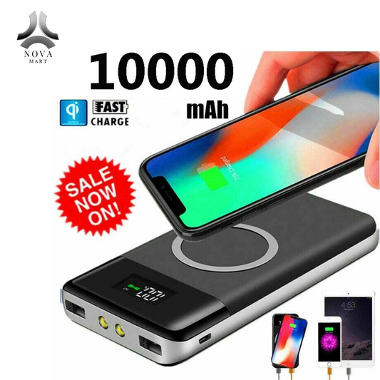 Qi Wireless Power Bank Backup Fast Portable Charger External Battery 10000mAh