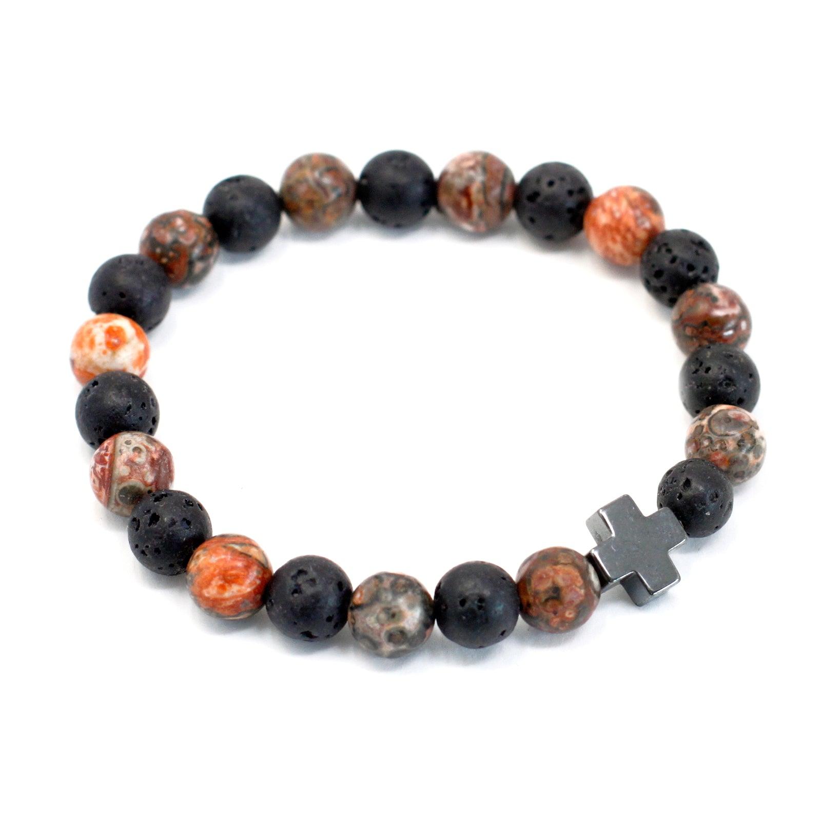 Set Of 2 Leopard Skin Jasper & Lava Stone Gemstones Friendship Bracelet