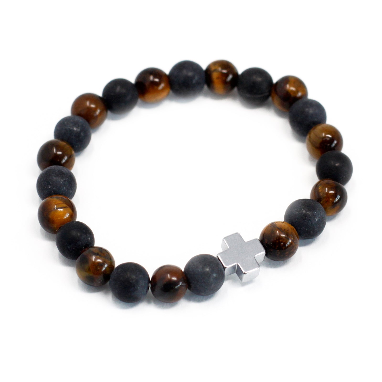 Set Of 2 Tiger Eye & Black Stone Gemstones Friendship Bracelet 