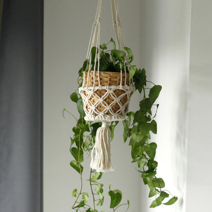 Small Single Macrame Pot Holder - Elegant Plant Hanger for Home
