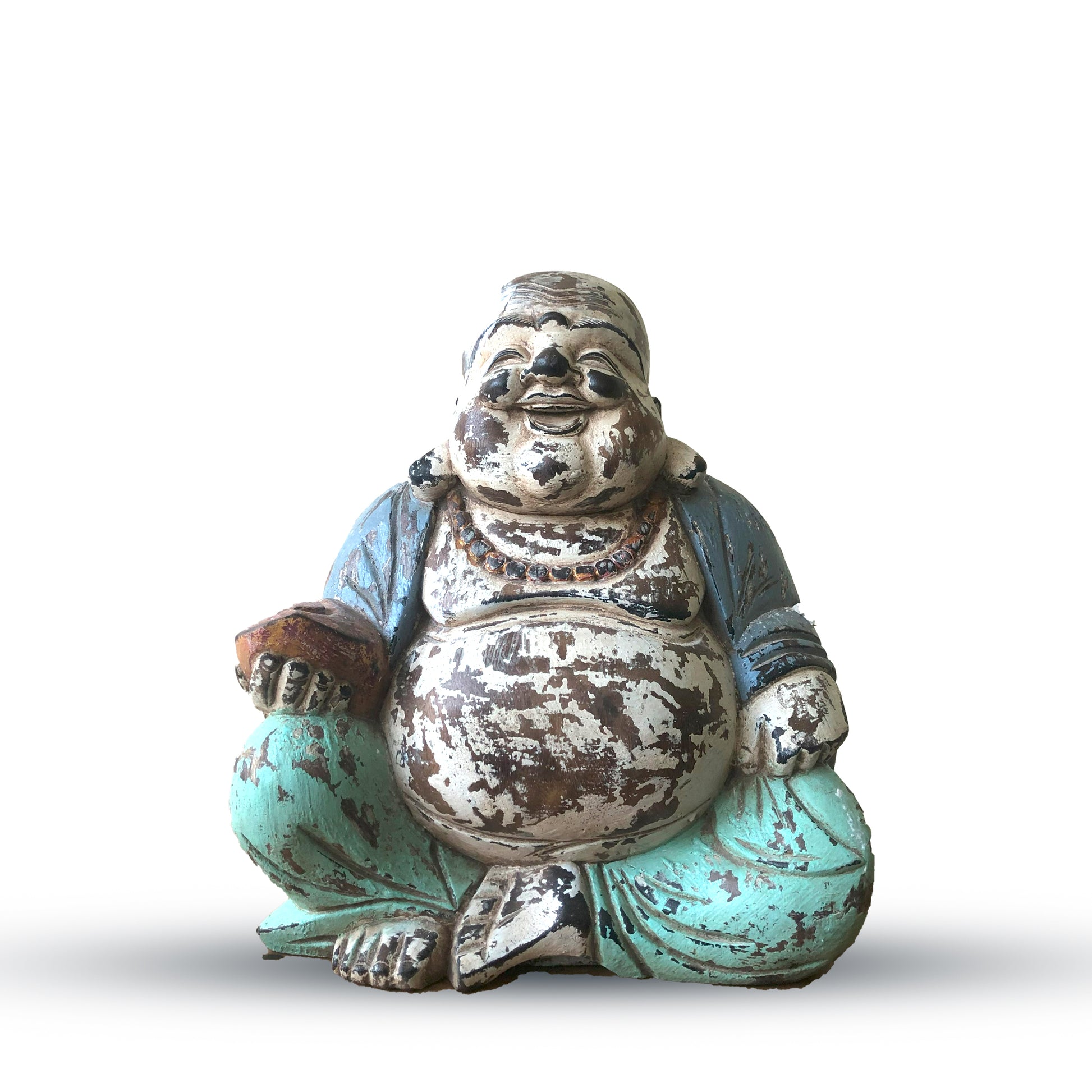 Vintage Blue Mint Hand Carved Buddha Statue 30cm - UK Free Delivery