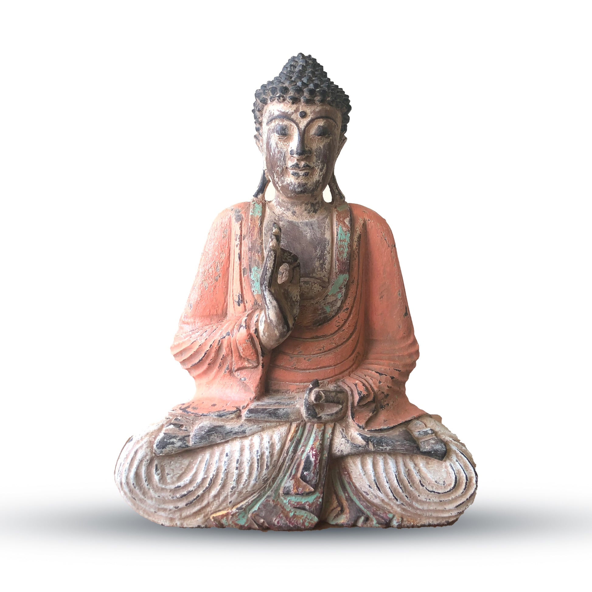 Vintage Orange Hand Carved Teaching Transmission Buddha Statue
